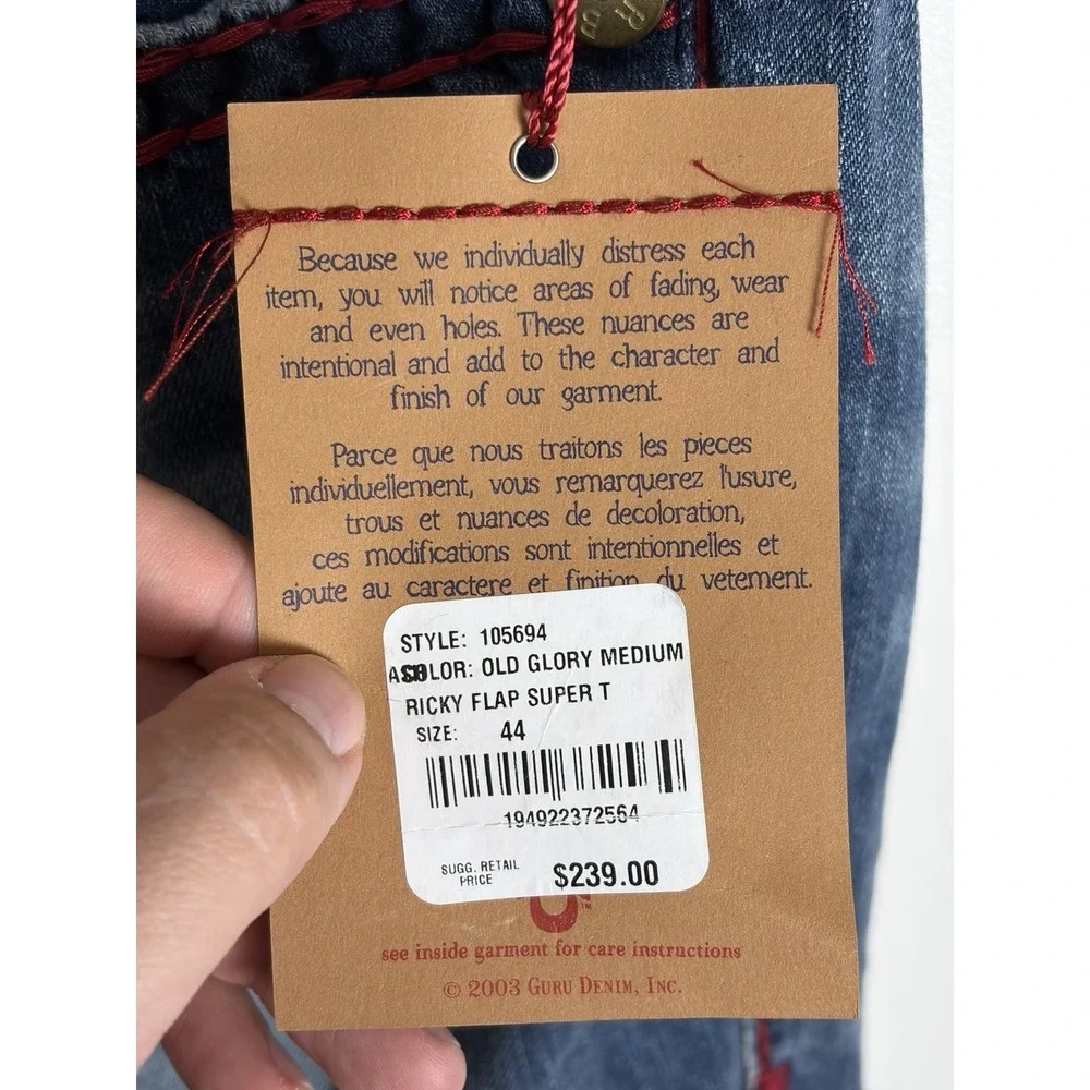 NWT!!! True Religion Ricky Flap T Jeans, Relaxed Straight, Sz 44 Red Stitching